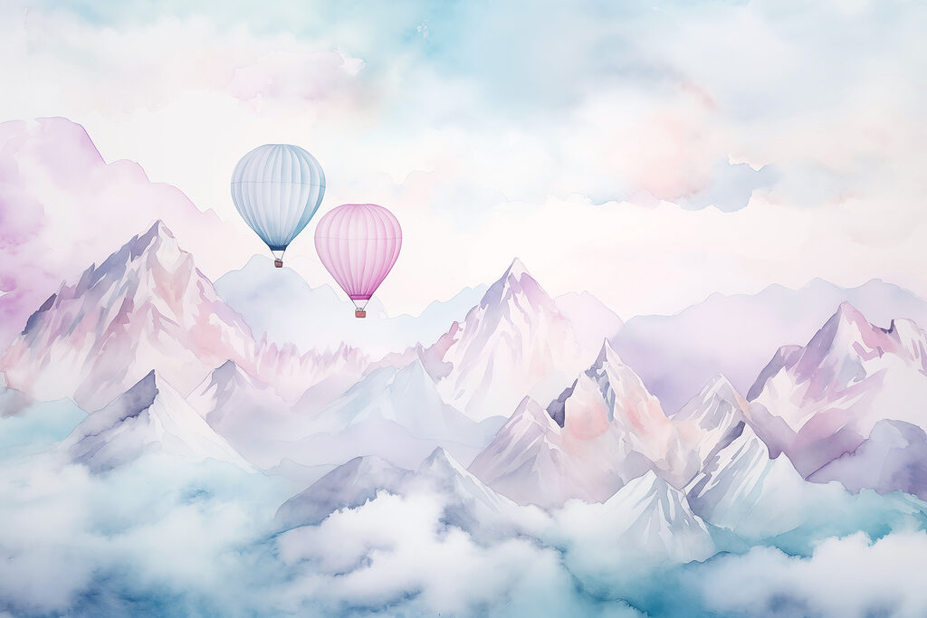 Zwei Ballons zwischen Gipfeln — ganzes Design