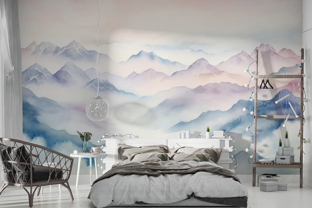 Zartblaue Berge in einem Interieur