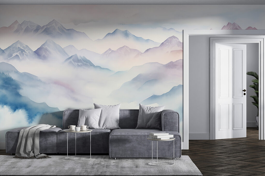 Zartblaue Berge in einem Interieur