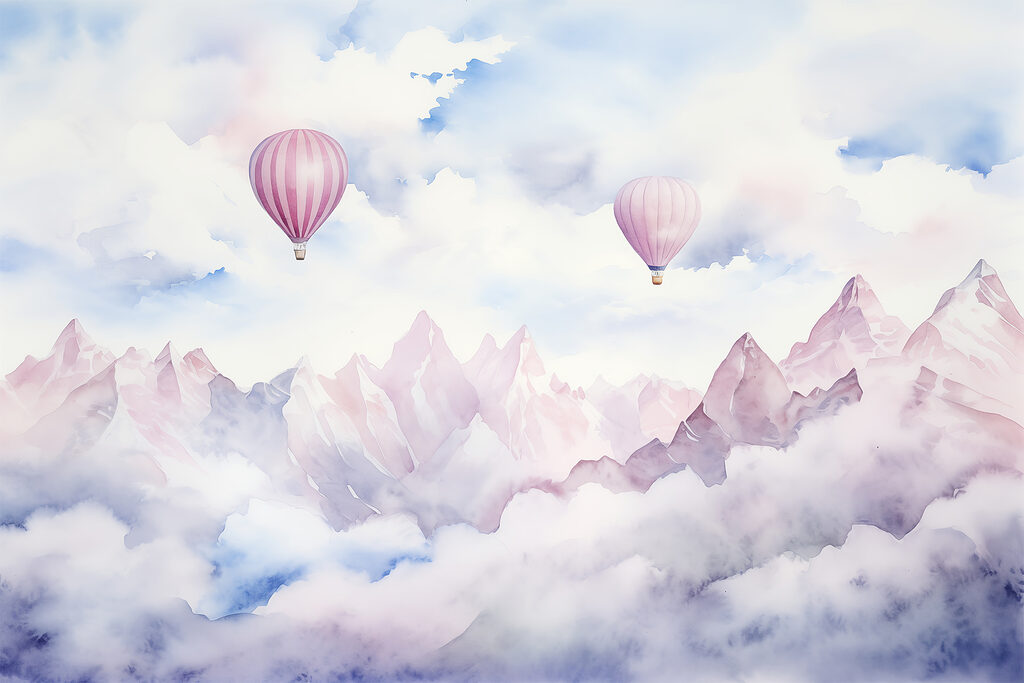 Ballons über spitzen Bergen — ganzes Design