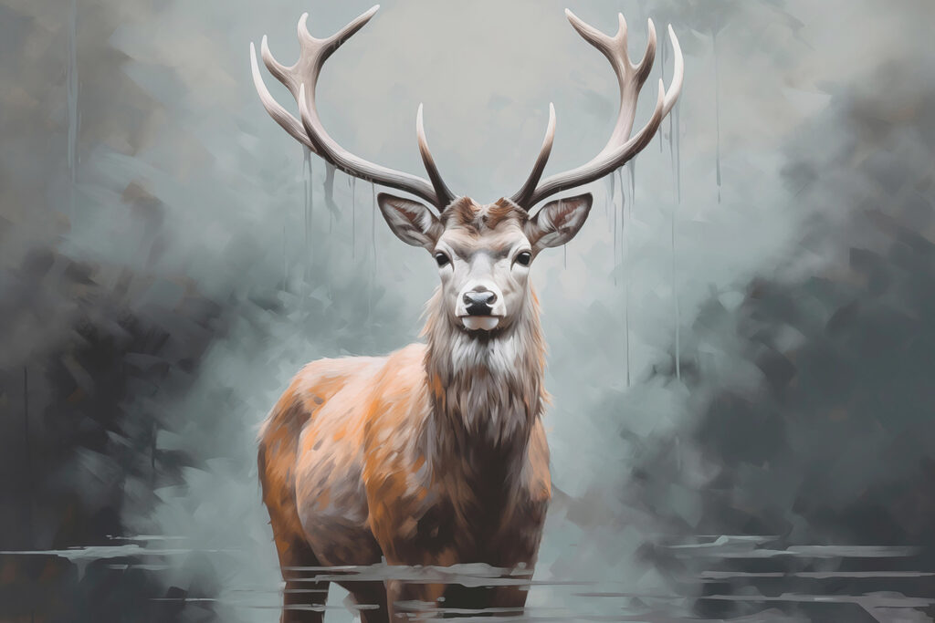 Hirsch im Nebel — ganzes Design