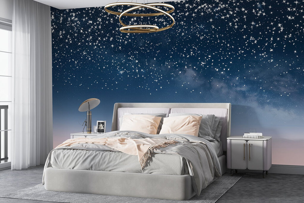 Sternenregen über dem Horizont in einem Interieur
