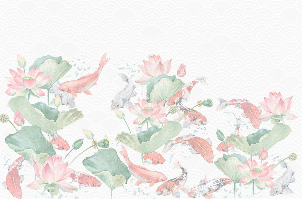Fische zwischen Lotusblüten — ganzes Design