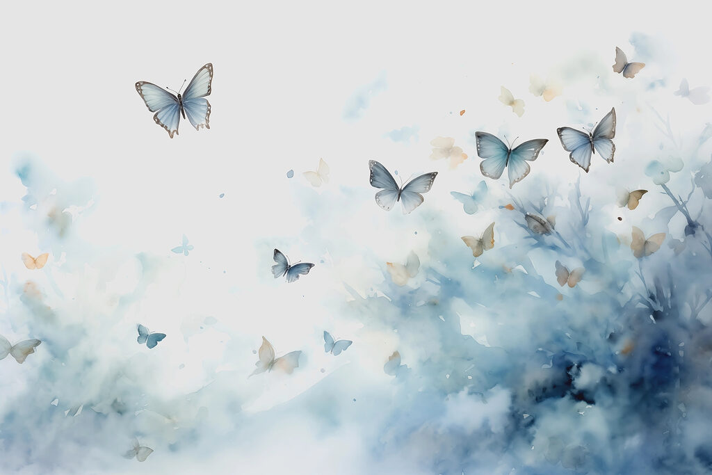 Schmetterlinge in blauen Wolken — ganzes Design