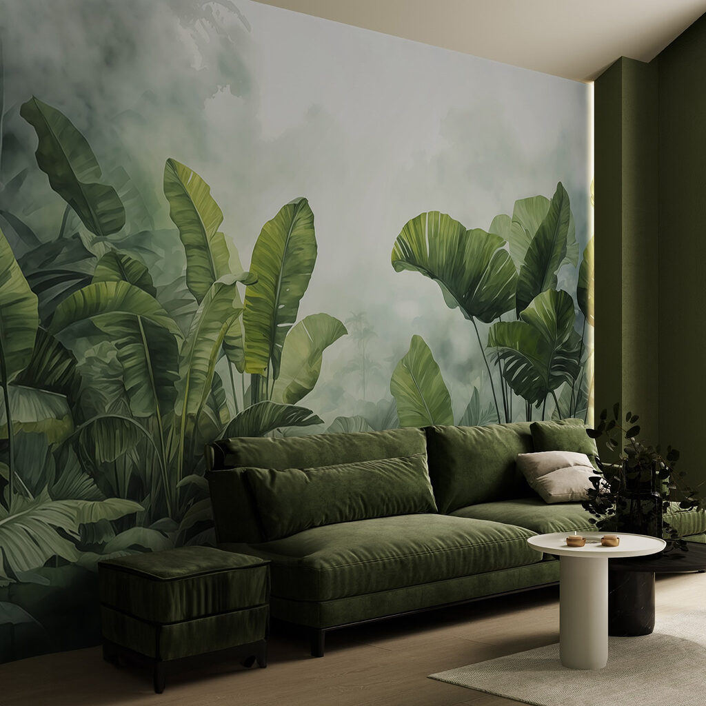 Großes Blatt im Waldlicht in einem Interieur