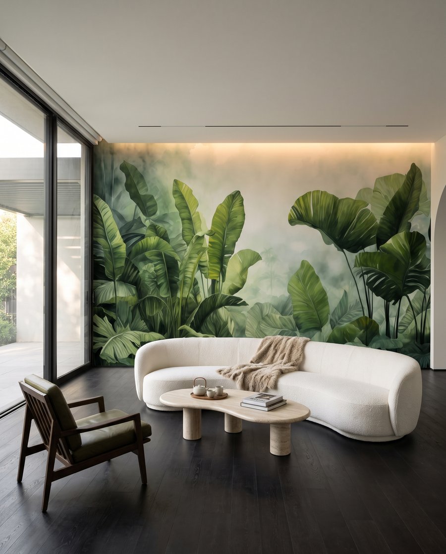 Großes Blatt im Waldlicht in einem Interieur