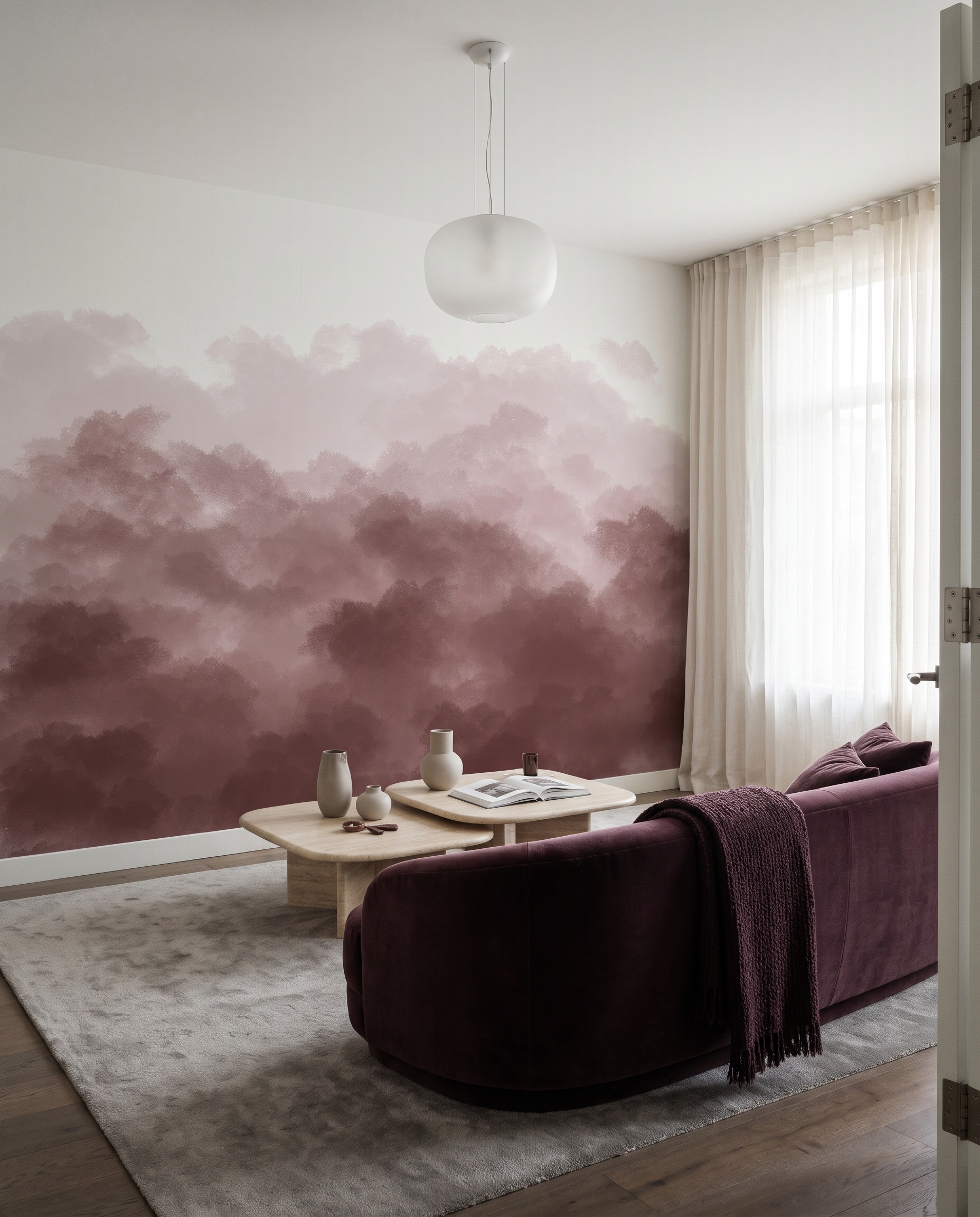 Baumkronen in Aquarell in einem Interieur