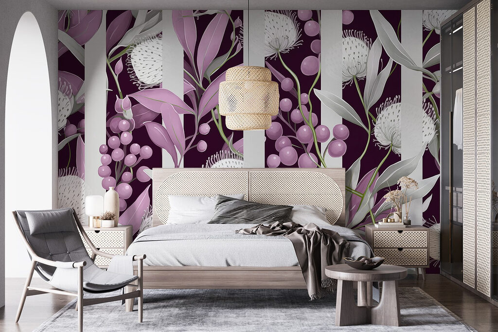 Blütendolden auf Streifengrund in einem Interieur