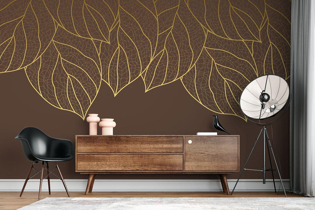 Hängende goldene Blattadern in einem Interieur