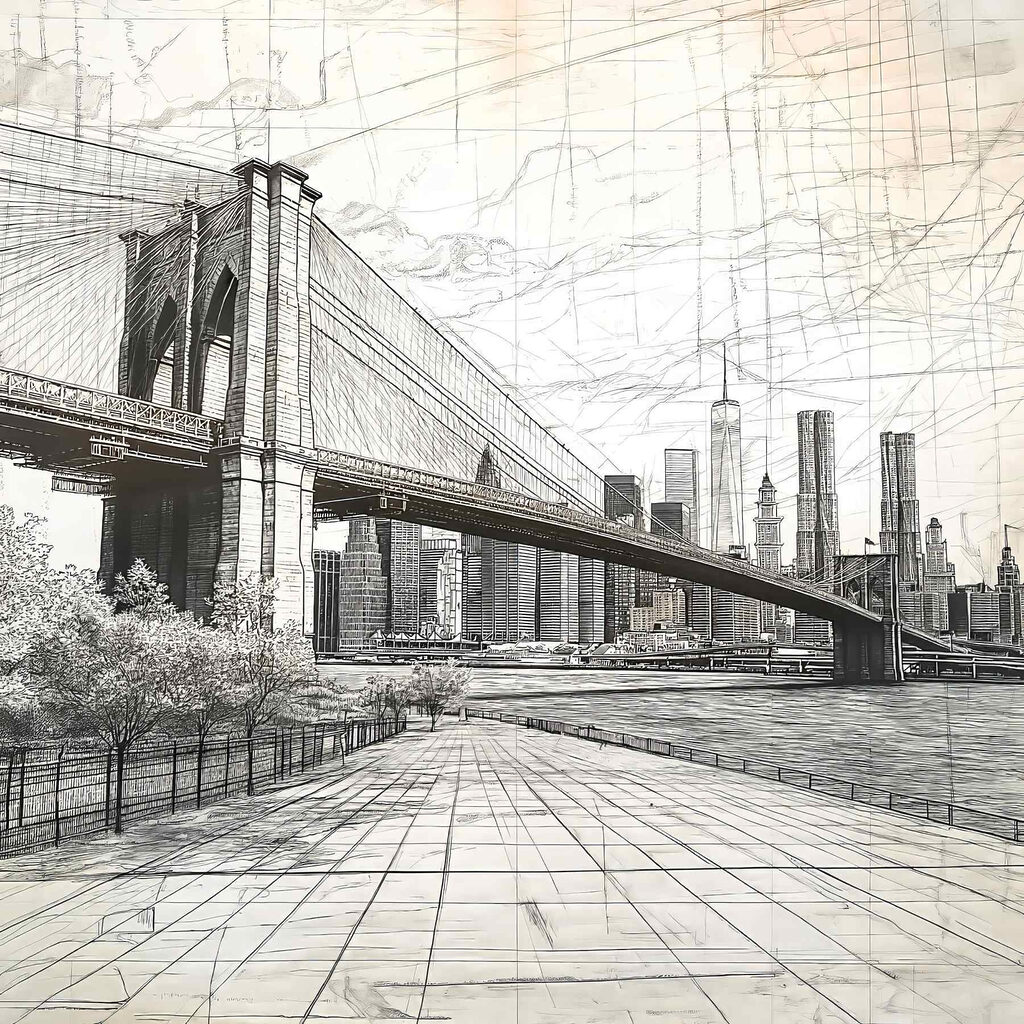Skizze einer Hängebrücke — ganzes Design