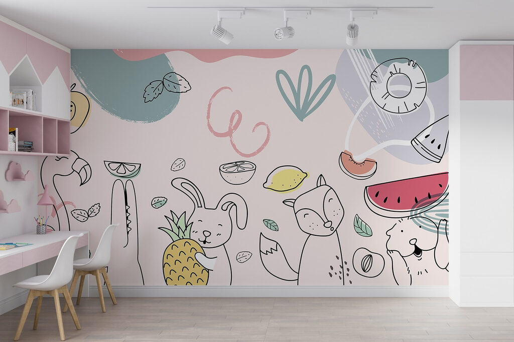 Früchte in verspielten Linien in einem Interieur
