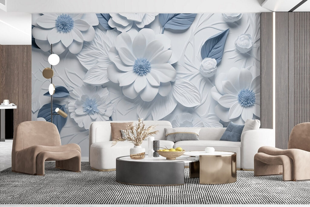 Weiße Blüten, farbige Herzen in einem Interieur