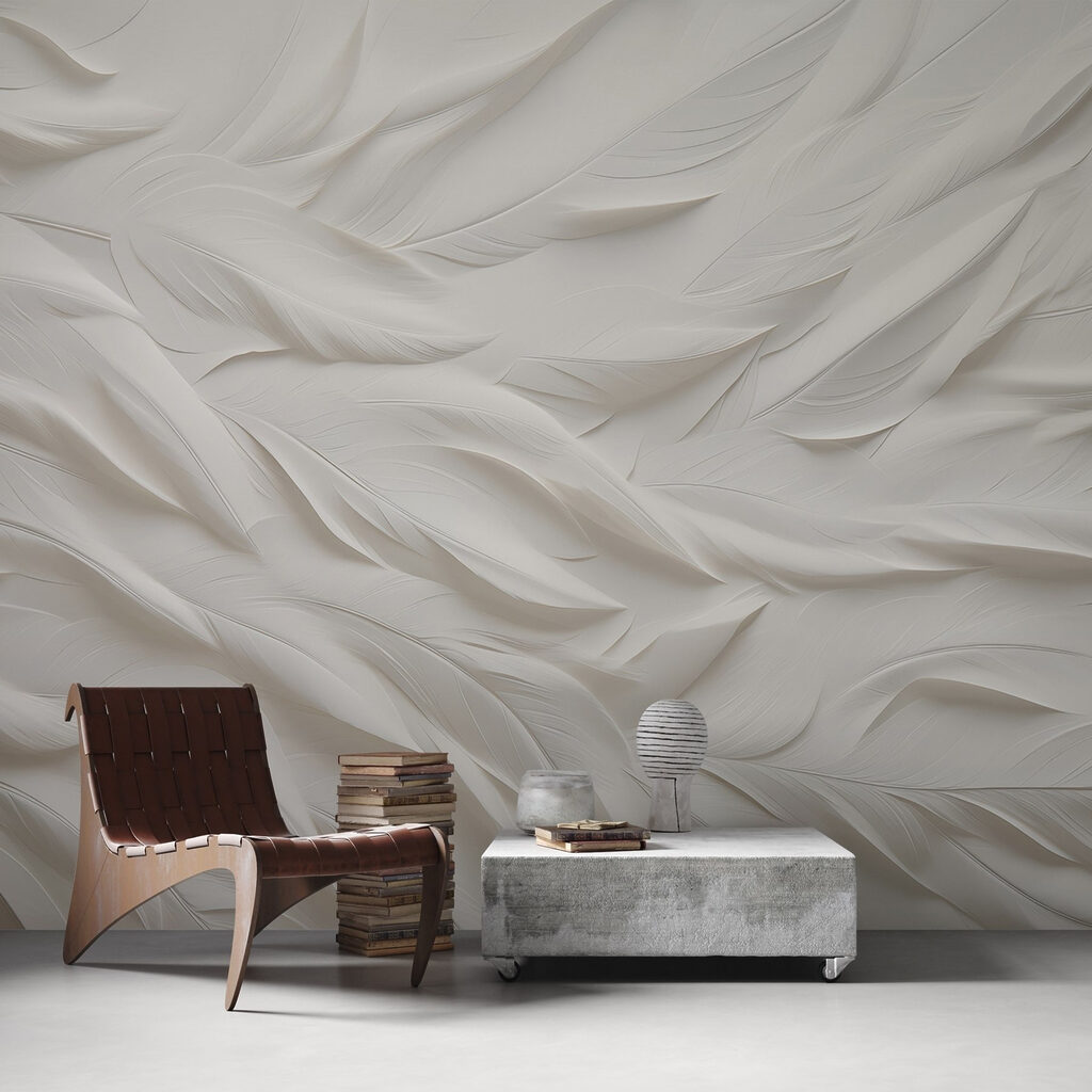 Weiße Blätter in Wellen in einem Interieur