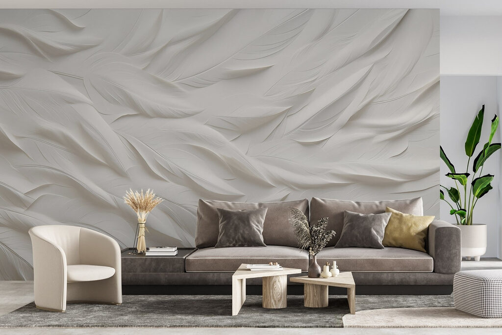 Weiße Blätter in Wellen in einem Interieur