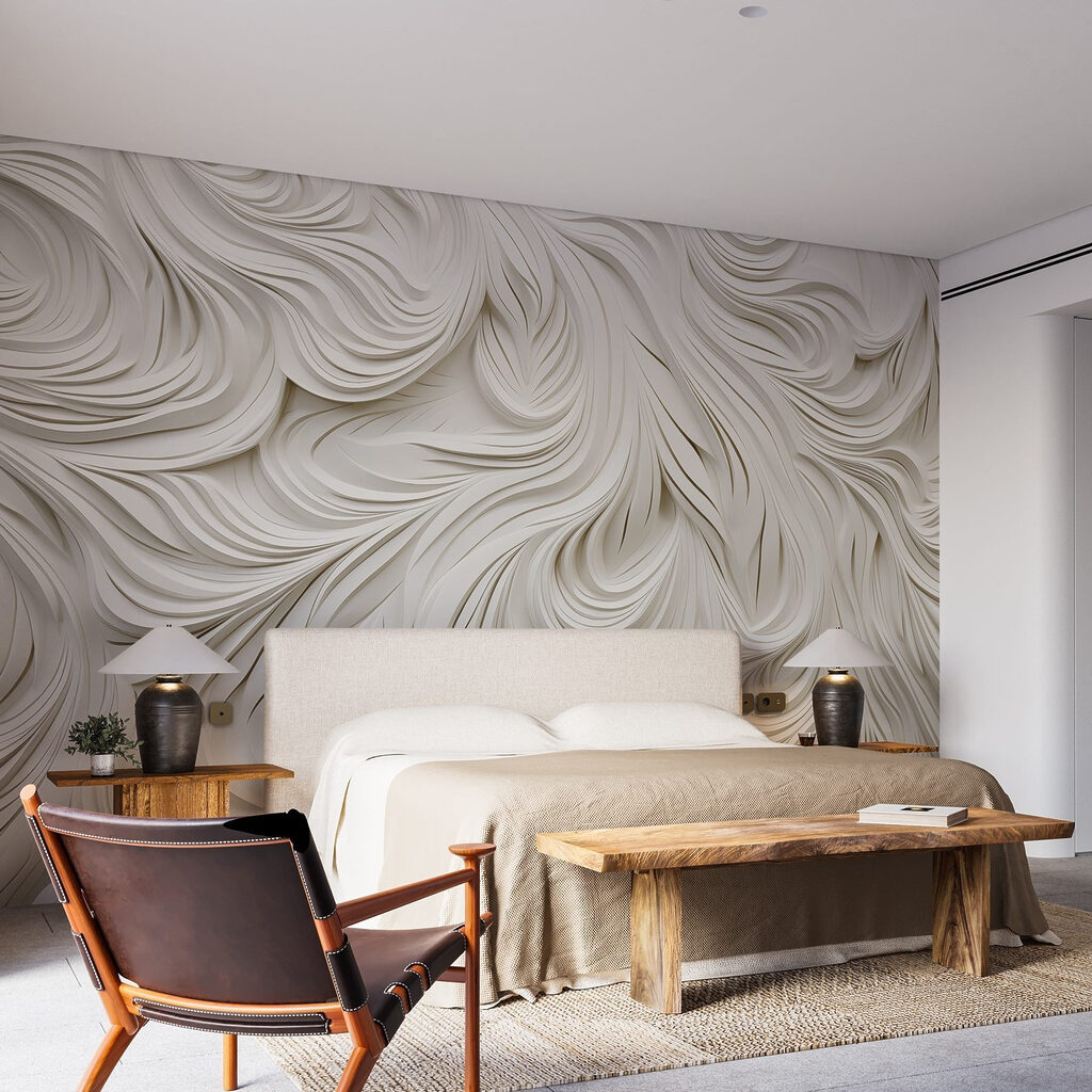 Weiße Federwirbel in einem Interieur