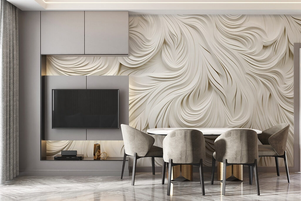 Weiße Federwirbel in einem Interieur