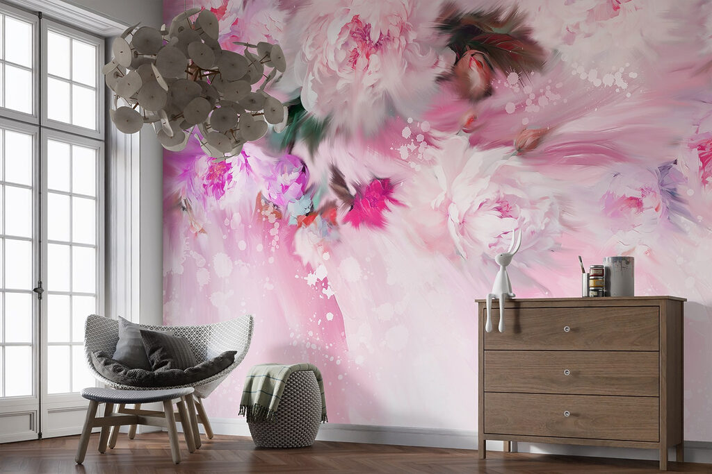 Blüten über fließendem Licht in einem Interieur