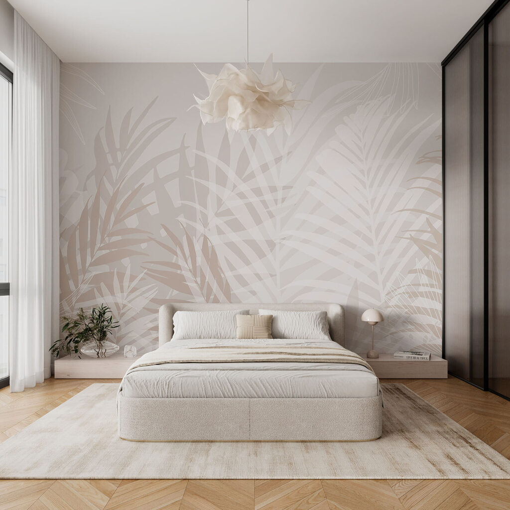 Palmwedel wie blasse Schatten in einem Interieur