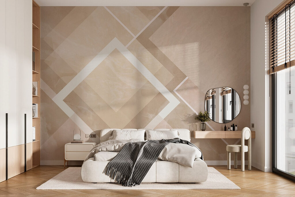 Weiße Rauten auf Farbflächen in einem Interieur