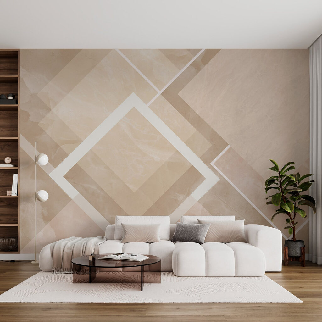 Weiße Rauten auf Farbflächen in einem Interieur