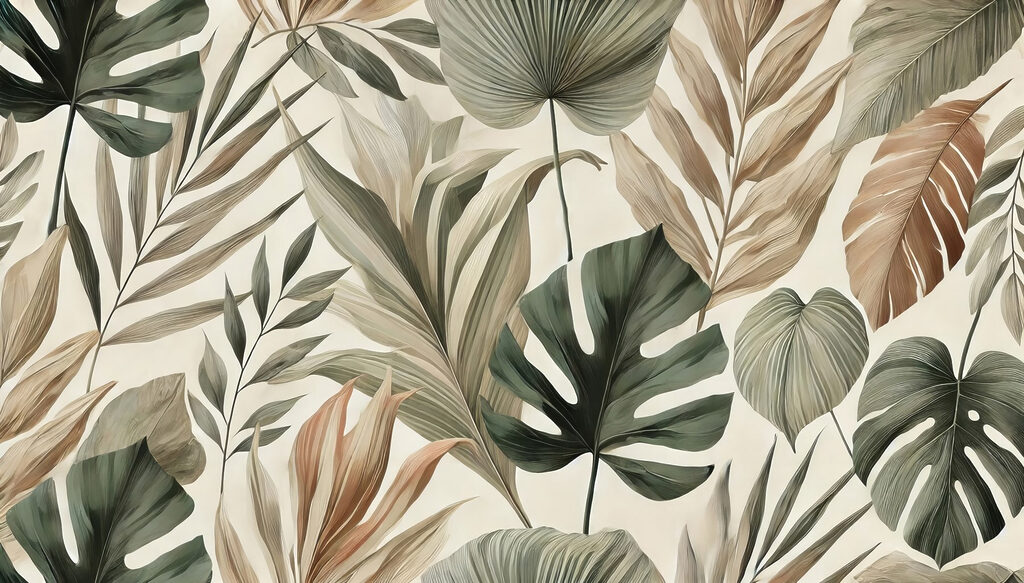 Tropische Blätter in Naturtönen — ganzes Design