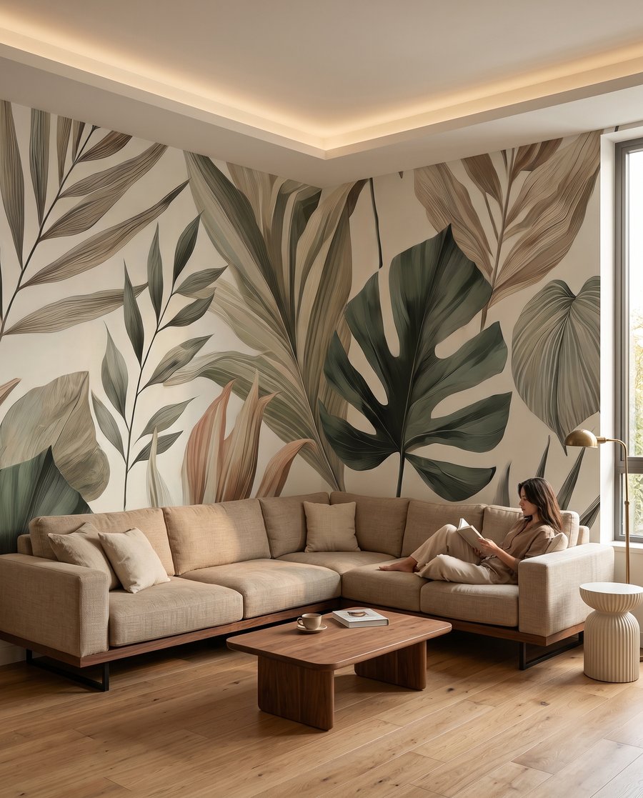 Tropische Blätter in Naturtönen — Interieur 5