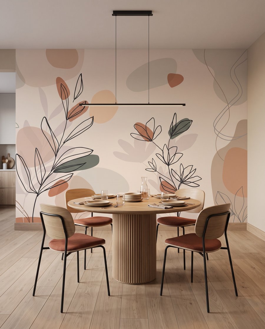 Gezeichnete Zweige auf Farbflächen — Interieur 5