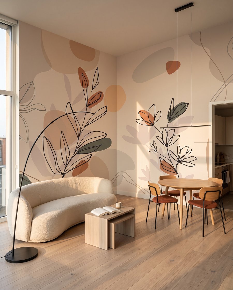 Gezeichnete Zweige auf Farbflächen — Interieur 6