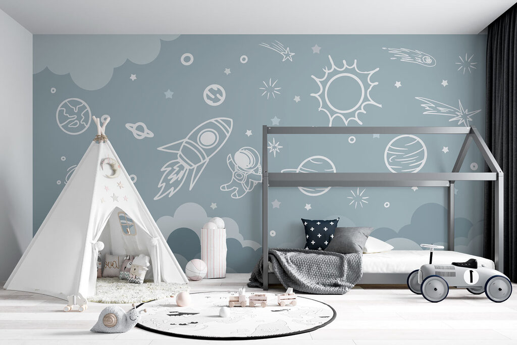 Weltraumreise in Kreide in einem Interieur