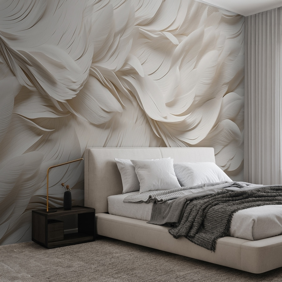 Weiße Federn in Schichten in einem Interieur