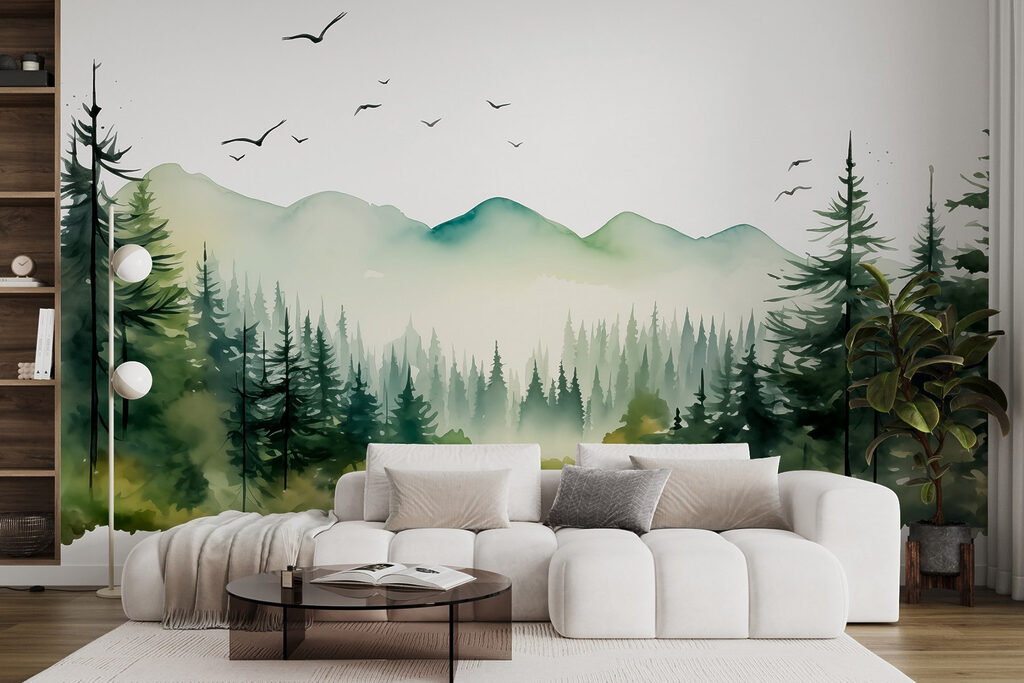 Vogelflug über dem Tannental in einem Interieur