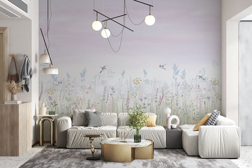 Zarte Blumenwiese in einem Interieur