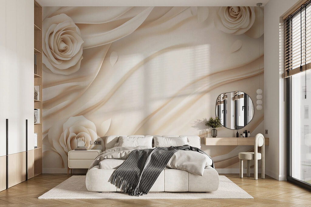 Rosen und weiße Schwünge in einem Interieur