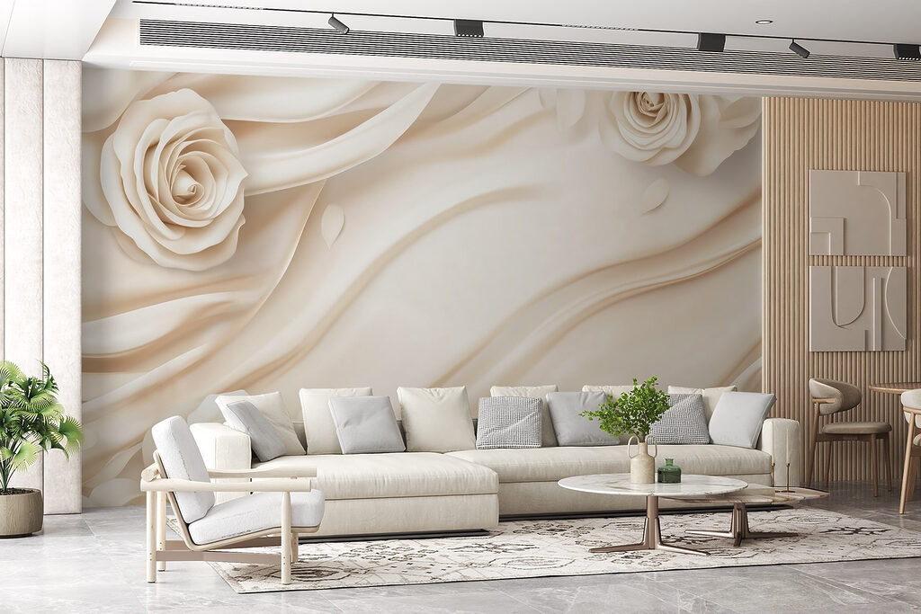 Rosen und weiße Schwünge in einem Interieur