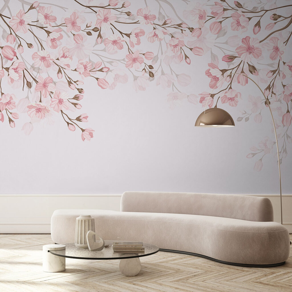 Bogen aus Blütenzweigen in einem Interieur
