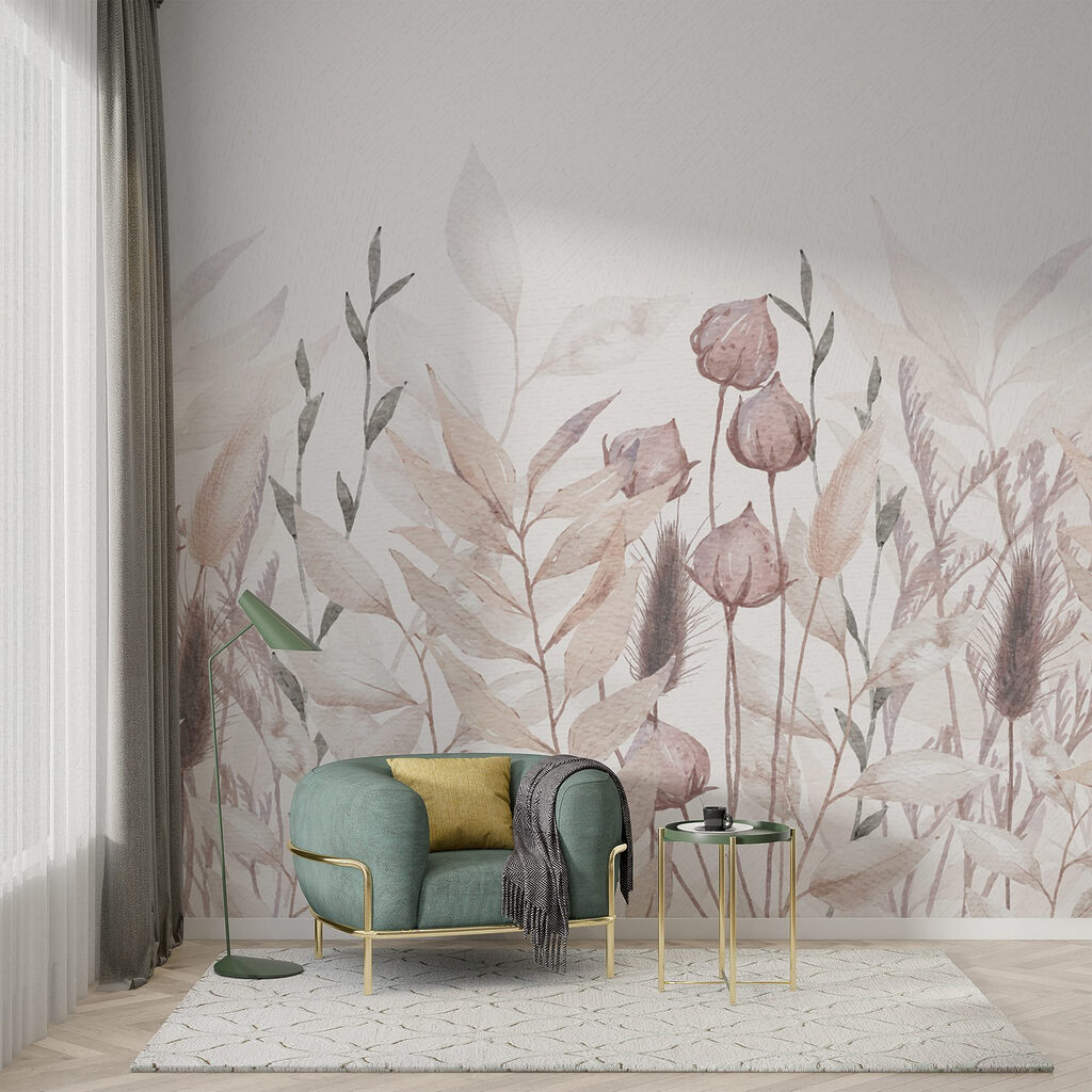 Zweige mit rosa Knospen in einem Interieur