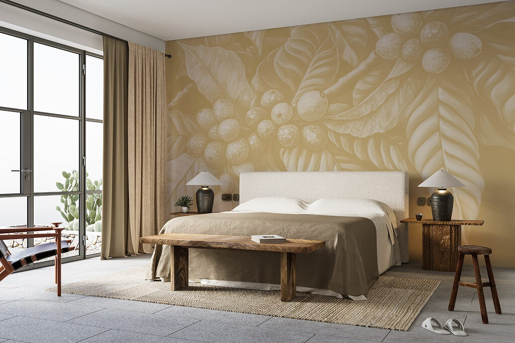 Beeren zwischen Blättern in einem Interieur