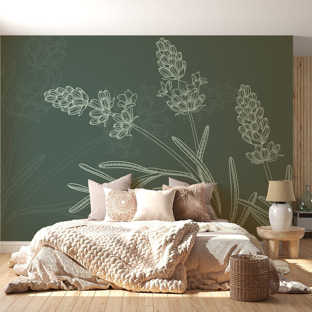 Fein gezeichnete Blütentrauben in einem Interieur
