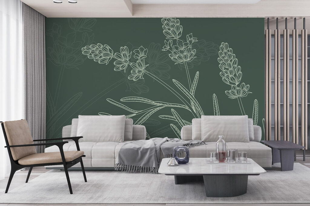 Fein gezeichnete Blütentrauben in einem Interieur