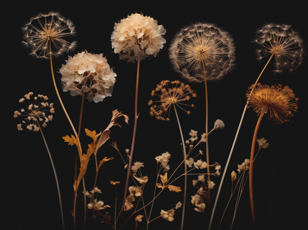 Trockenblumen im Helldunkel — ganzes Design
