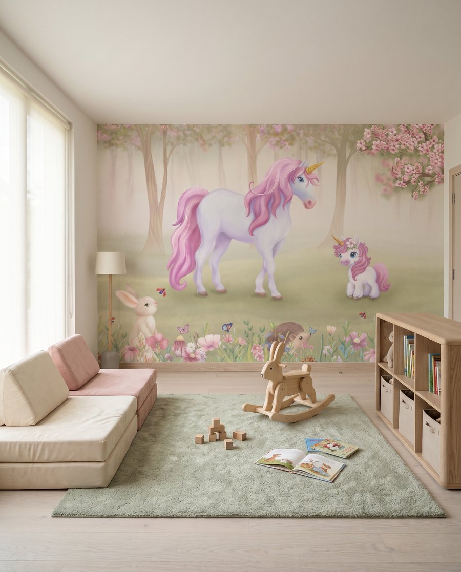 Einhörner unter rosa Blüten — Interieur 2