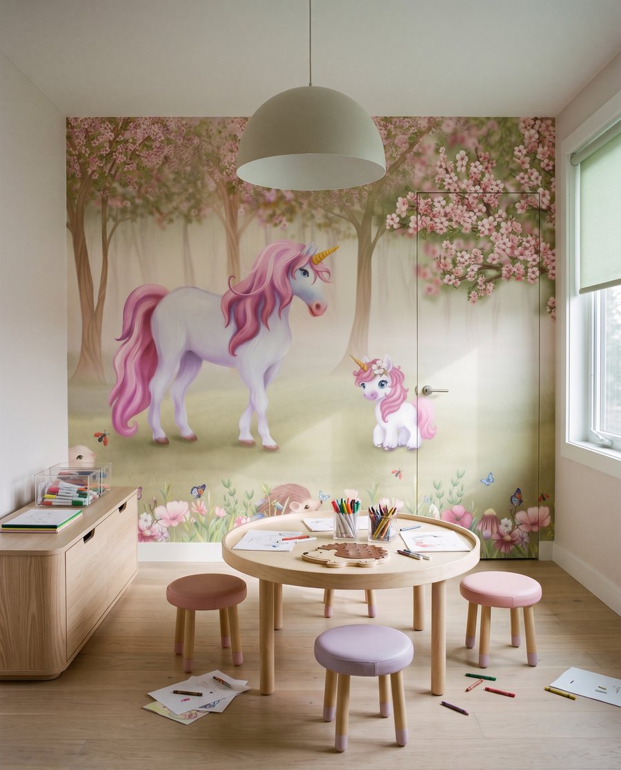 Einhörner unter rosa Blüten — Interieur 3