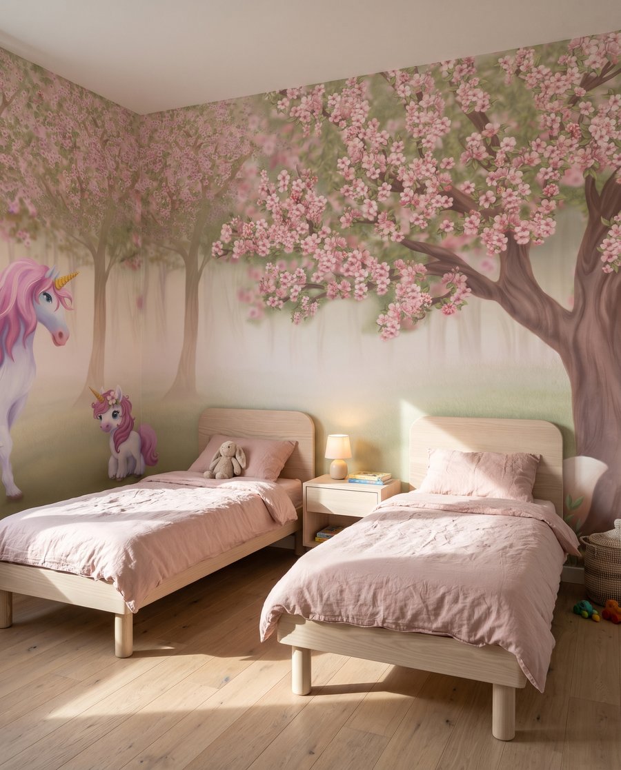 Einhörner unter rosa Blüten — Interieur 5