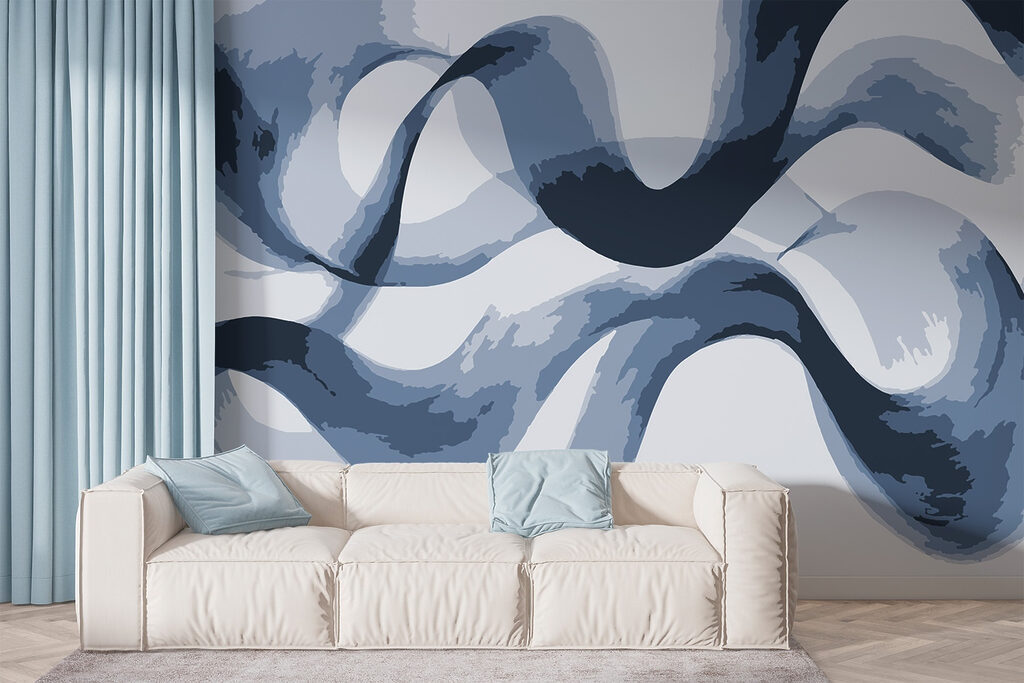 Sich kreuzende Farbschwünge in einem Interieur