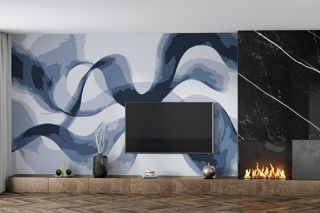 Sich kreuzende Farbschwünge in einem Interieur