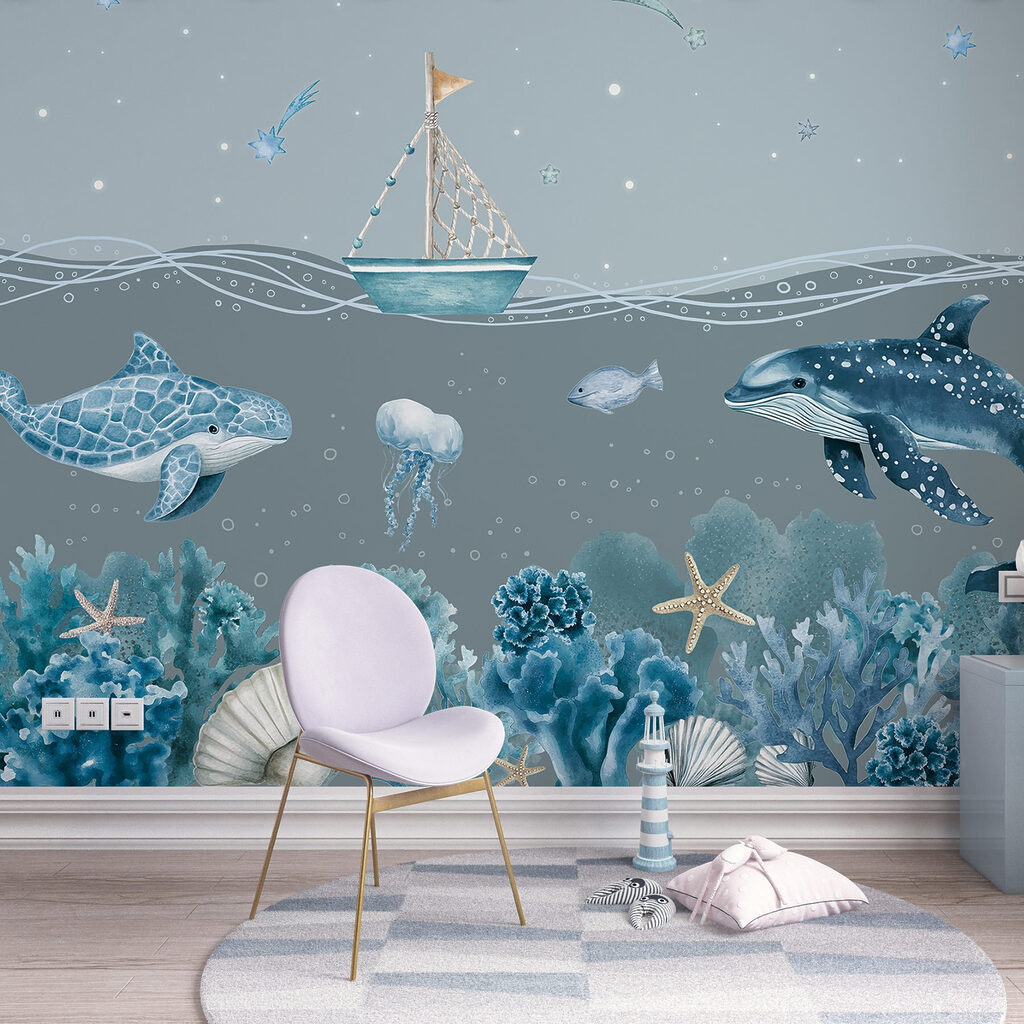 Segelboot über dem Riff in einem Interieur