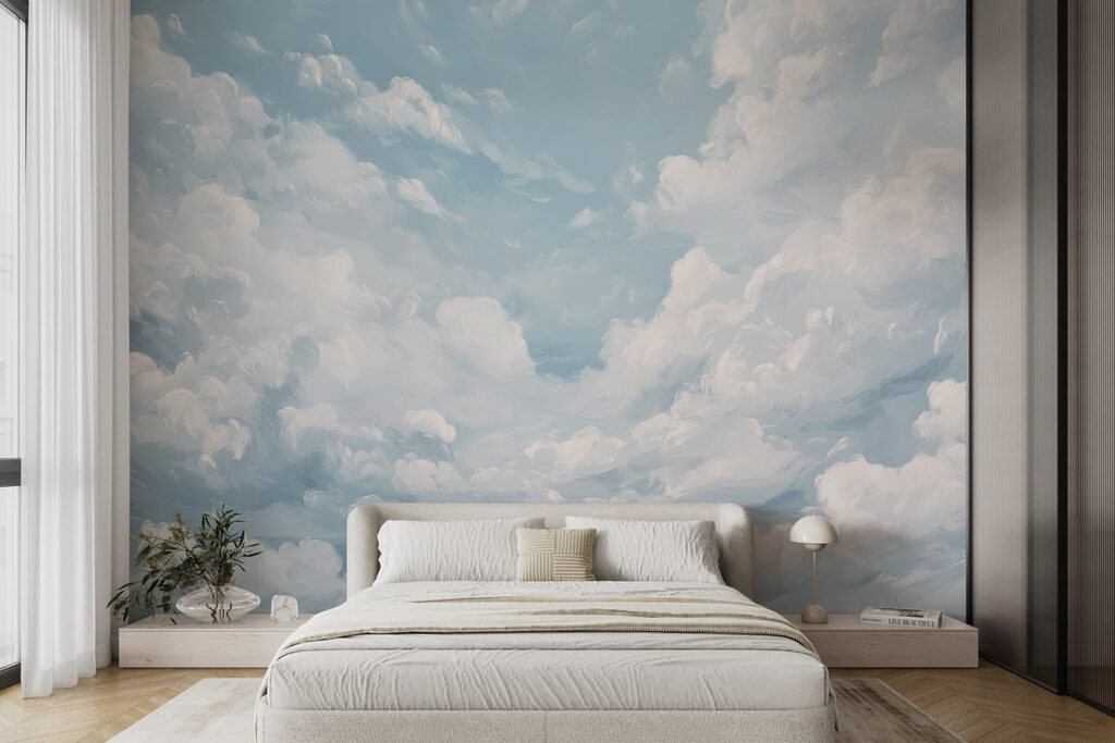 Wolken am hellblauen Himmel in einem Interieur