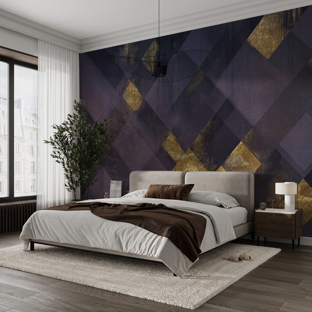 Quadrate mit goldenen Flächen in einem Interieur