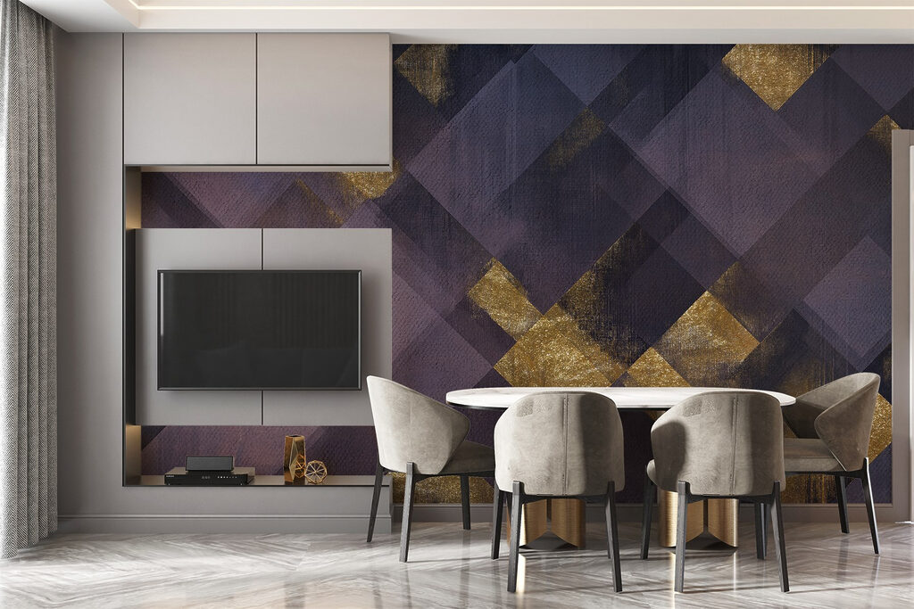 Quadrate mit goldenen Flächen in einem Interieur