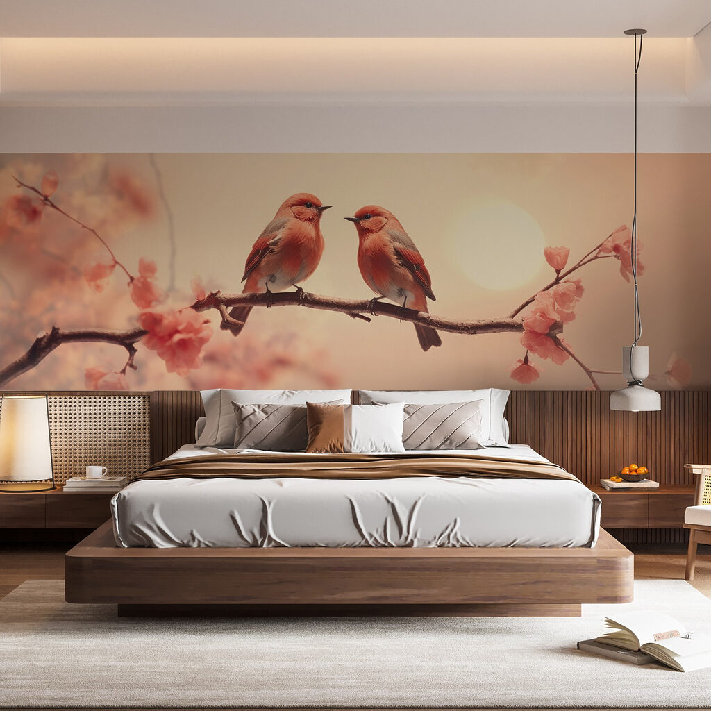Vogelpaar im Abendlicht in einem Interieur